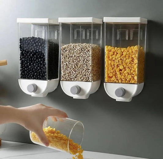 1.5L Wall Mounted Separate Rice Bucket Kitchen Cereal Dispenser Transparent Grain Jar Food Storage Box Container